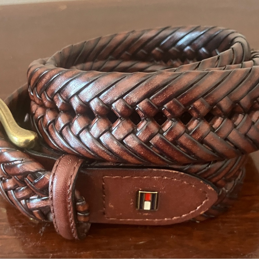 ‘90’s Vintage Tommy Hilfiger Men's Brown Braided Leather Belt, Size 38